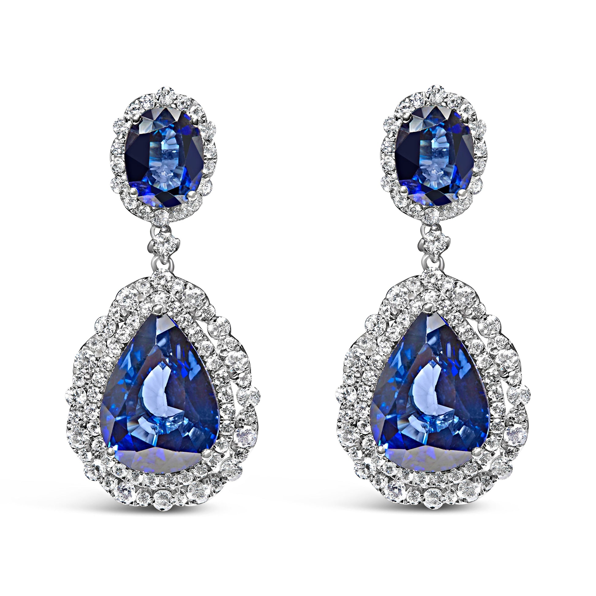 18K White Gold Blue Sapphire 2 3/4 Cttw Diamond Halo Drop Dangle Earring (G-H Color, SI1-SI2 Clarity) Bids.com