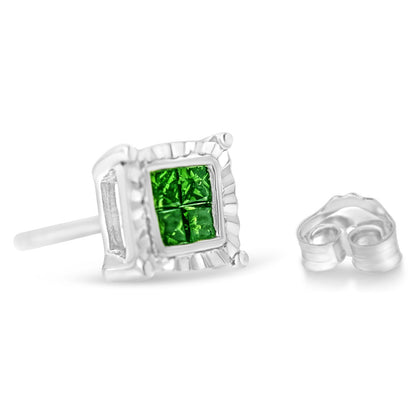 Sterling Silver Color Treated Princess Diamond Quad Stud Earring (1/2 cttw, Green Color, I1-I2 Clarity) Bids.com