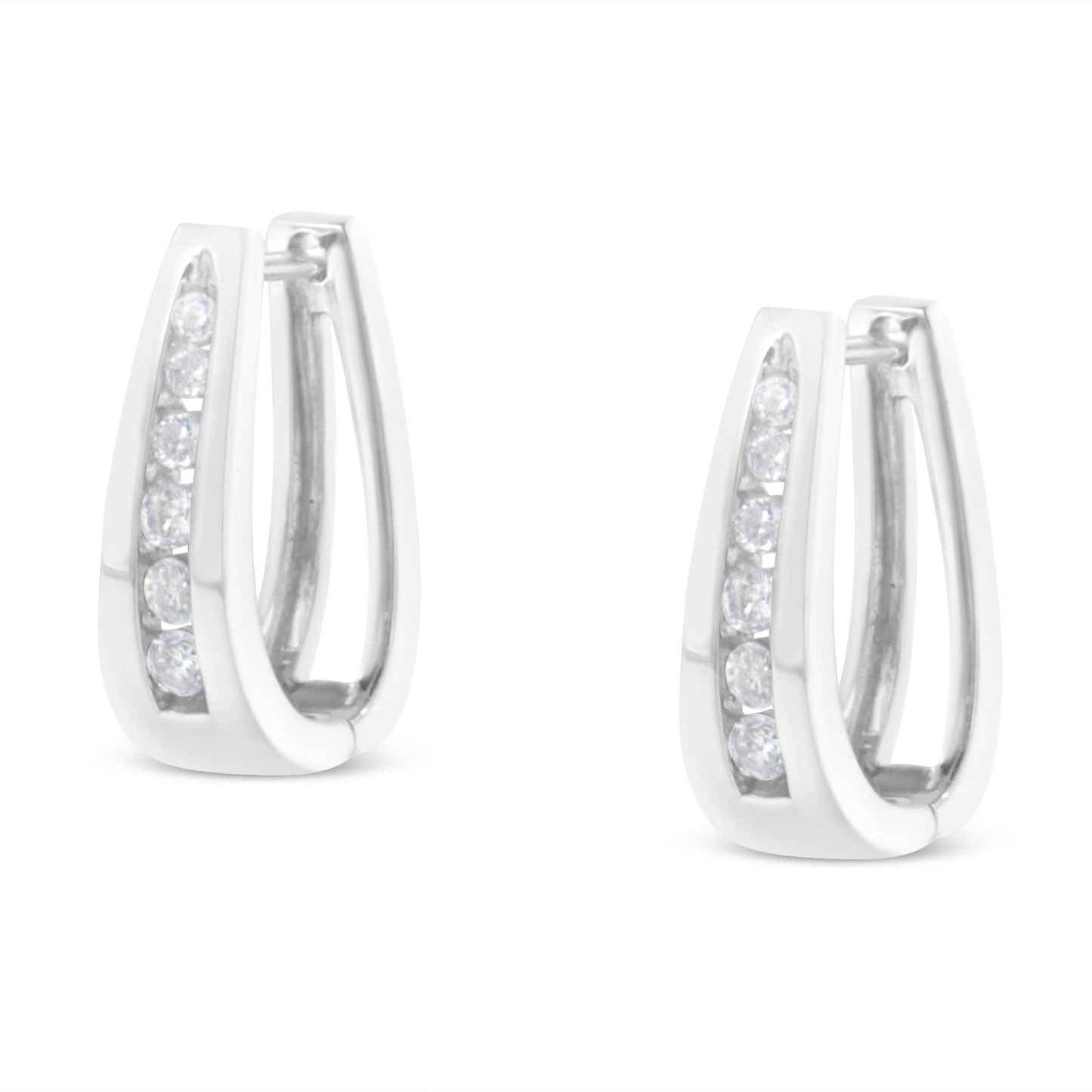 14k White Gold 1/4 Cttw Channel-Set Brilliant Round-Cut Diamond Hoop Earrings (I-J Color, I2-I3 Clarity) Bids.com