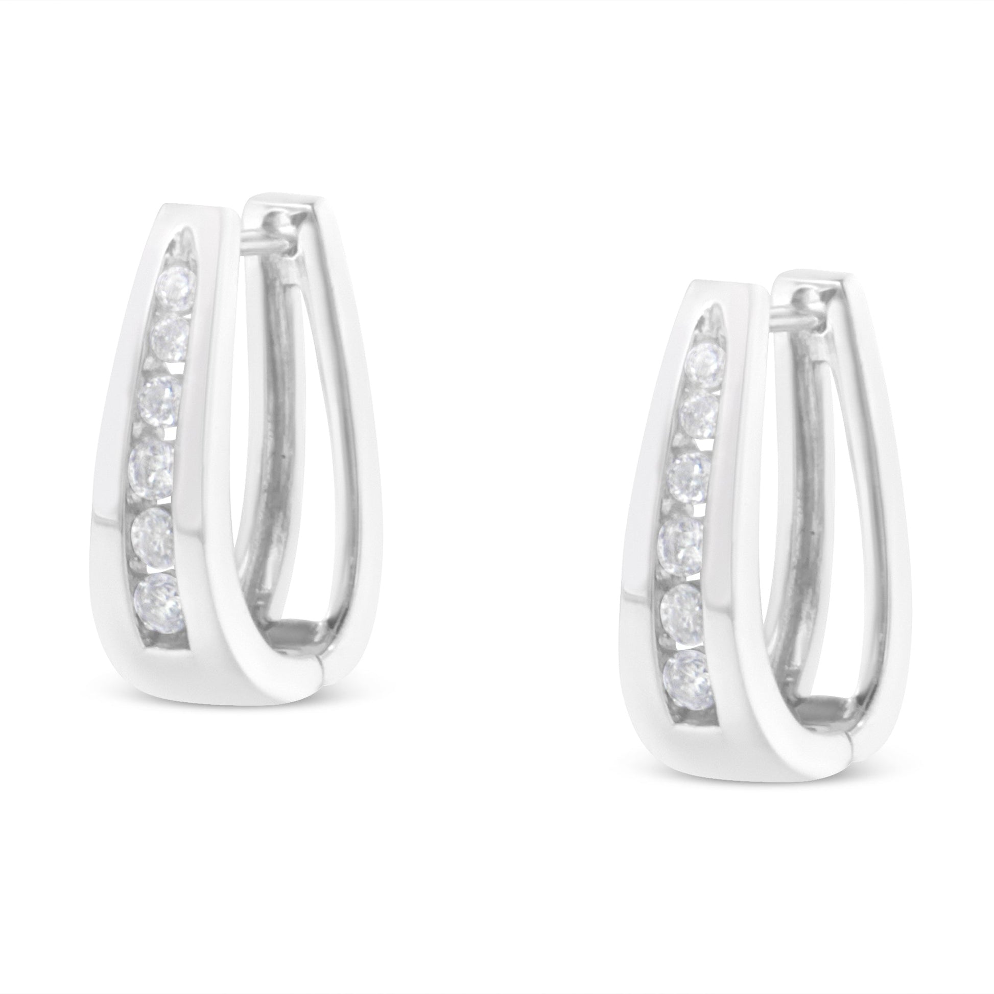 14k White Gold 1/4 Cttw Channel-Set Brilliant Round-Cut Diamond Hoop Earrings (I-J Color, I2-I3 Clarity) Bids.com