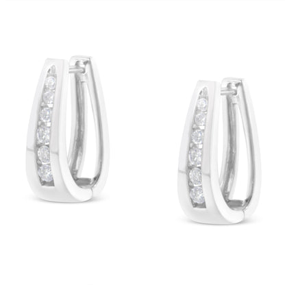 14k White Gold 1/4 Cttw Channel-Set Brilliant Round-Cut Diamond Hoop Earrings (I-J Color, I2-I3 Clarity) Bids.com