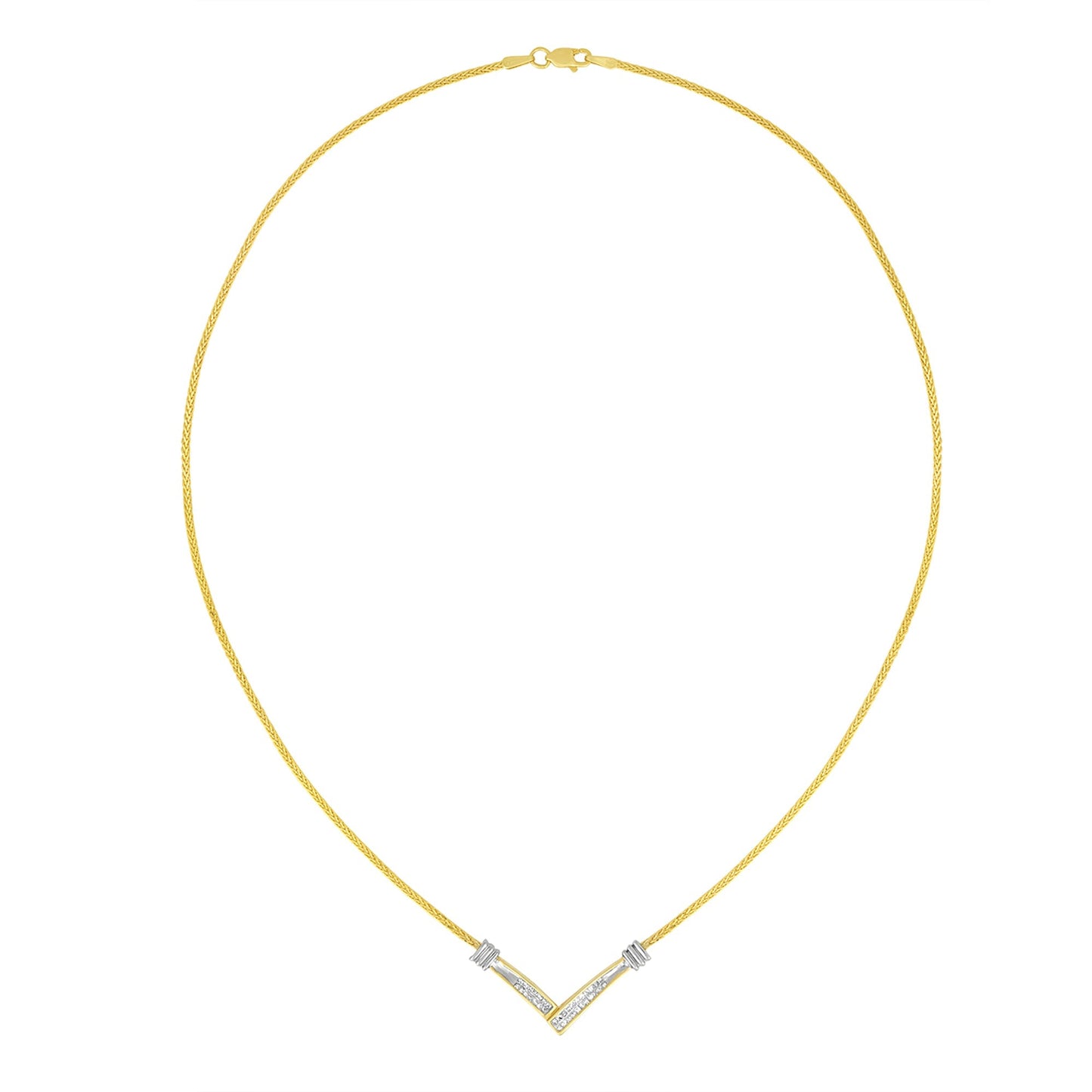 14K Yellow and White Gold 1/4 Cttw Princess Cut Diamond Channel-Set â€œVâ€ Shape 18" Pendant Necklace (H-I Color, SI2-I1 Clarity) Bids.com