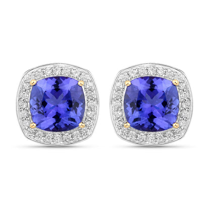 5.98 Carat Genuine Tanzanite and White Diamond 14K Yellow Gold Earrings Bids.com