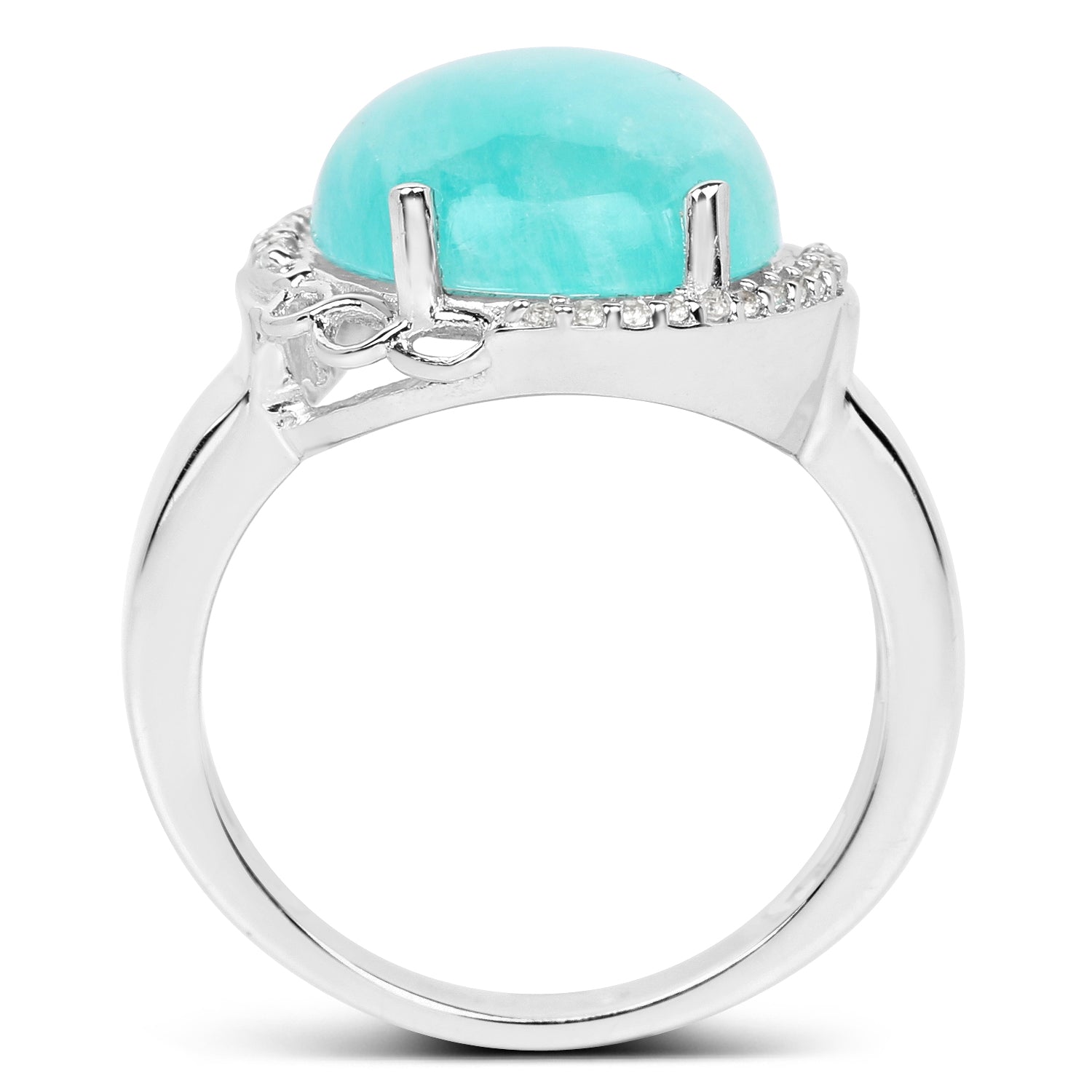 7.86 Carat Genuine Amazonite And White Topaz .925 Sterling Silver Ring Bids.com