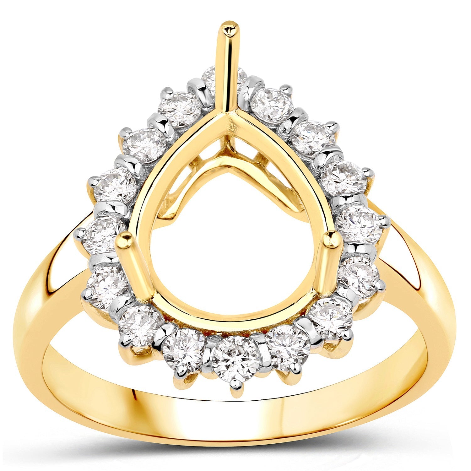 0.48 Carat Genuine White Diamond 14K Yellow Gold Semi Mount Ring - holds 11x9mm Pear Gemstone Bids.com