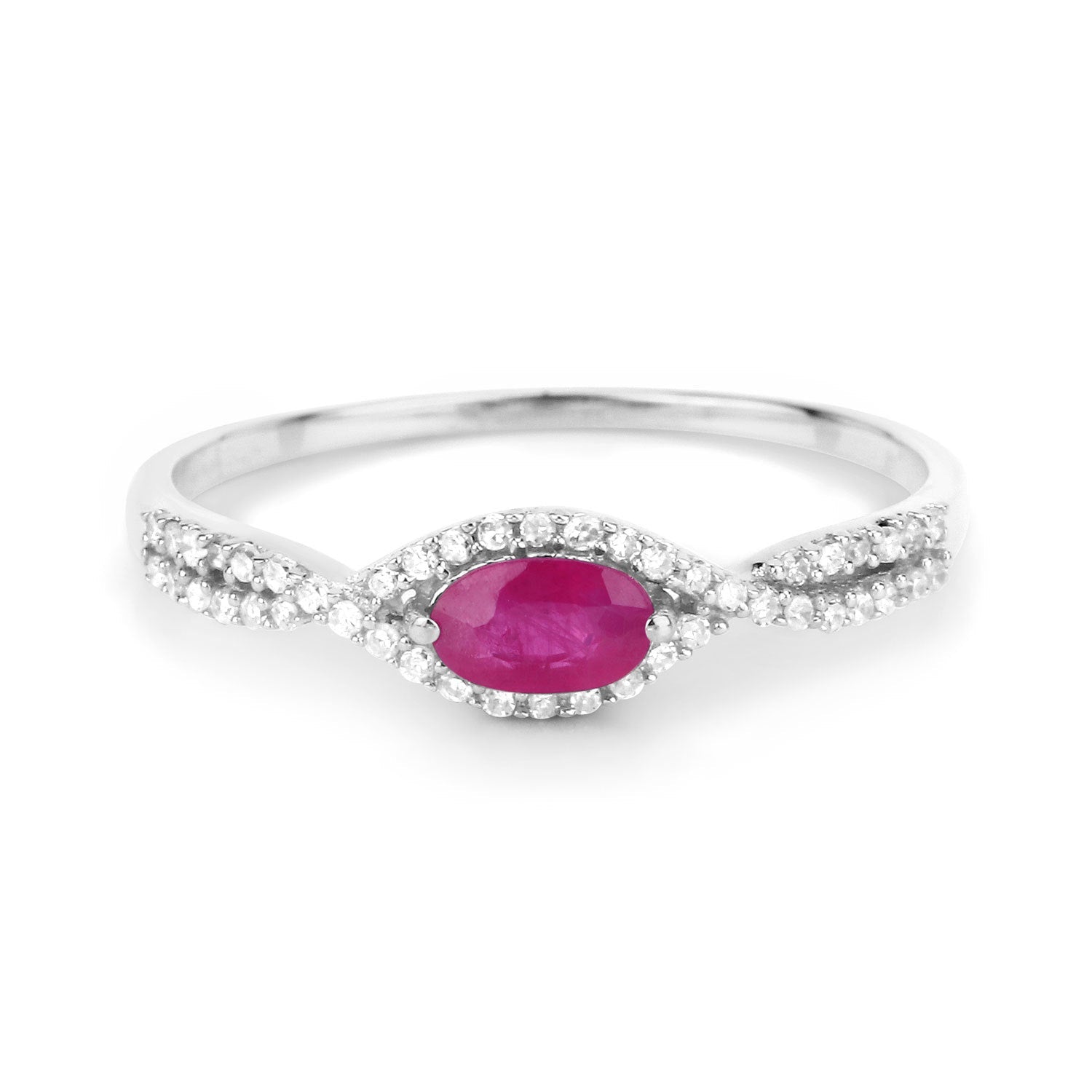 0.40 Carat Genuine Ruby and White Diamond 14K White Gold Ring Bids.com