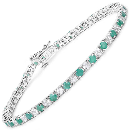 5.77 Carat Genuine Emerald and White Topaz .925 Sterling Silver Bracelet Bids.com