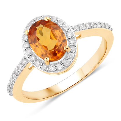 1.66 Carat Genuine Spessartite Garnet and White Diamond 14K Yellow Gold Ring Bids.com