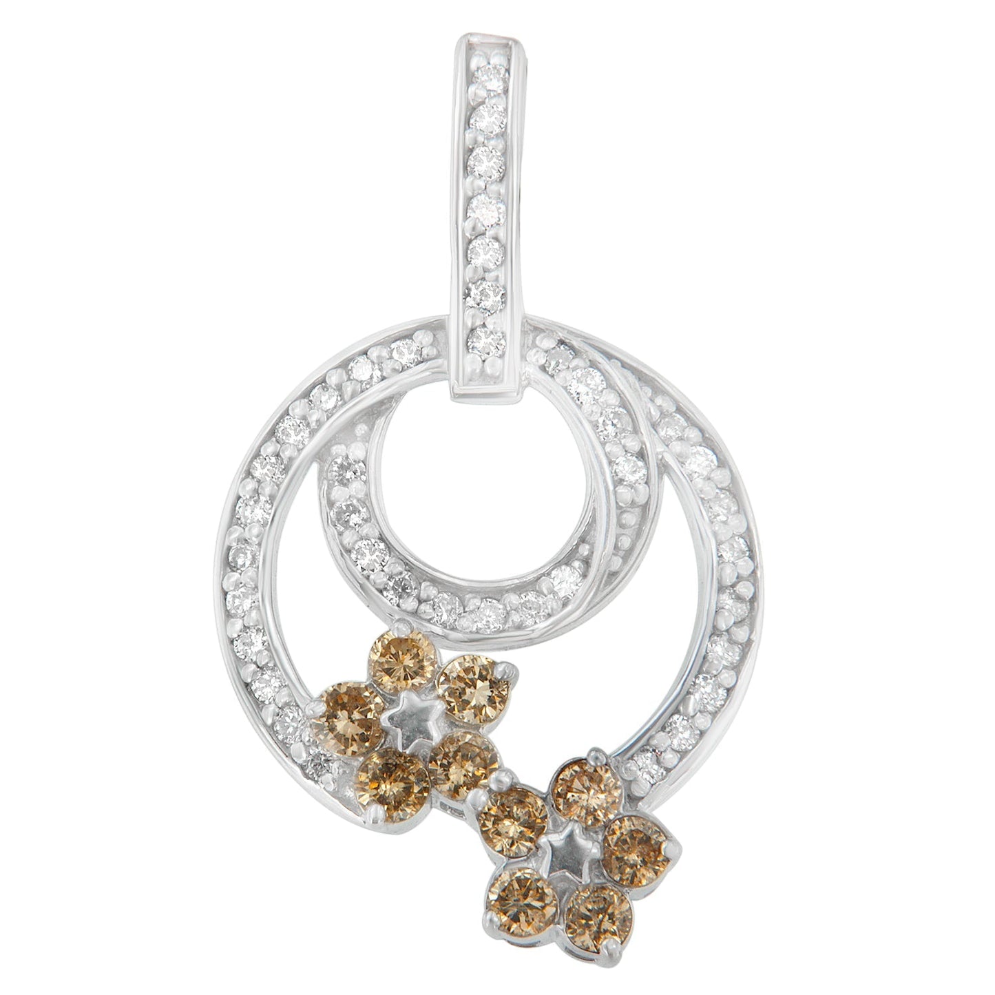 .925 Sterling Silver 1 cttw Round Cut Diamond Floral Garden Pendant Necklace (H-I, I1-I2) Bids.com