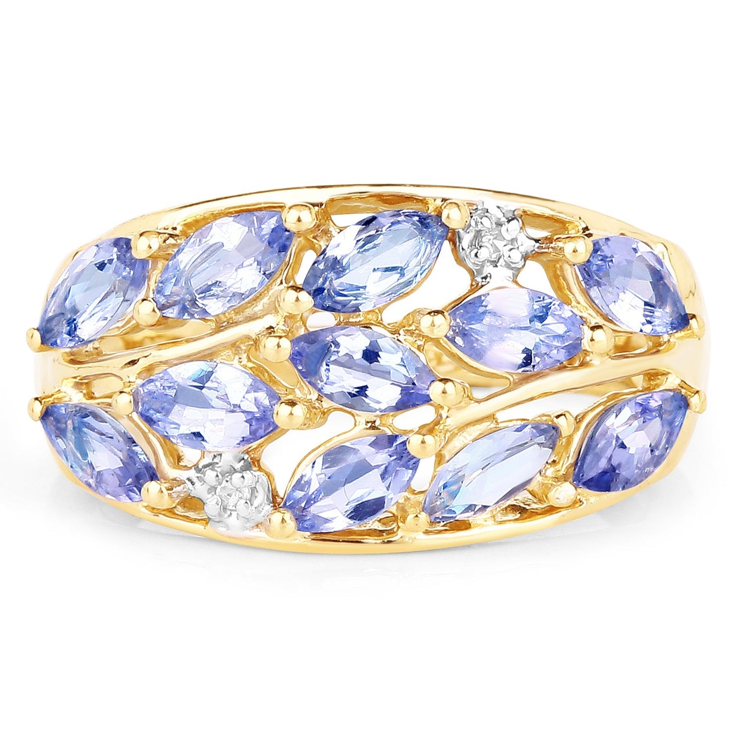 14K Yellow Gold Plated 1.56 Carat Genuine Tanzanite and White Topaz .925 Sterling Silver Ring Bids.com