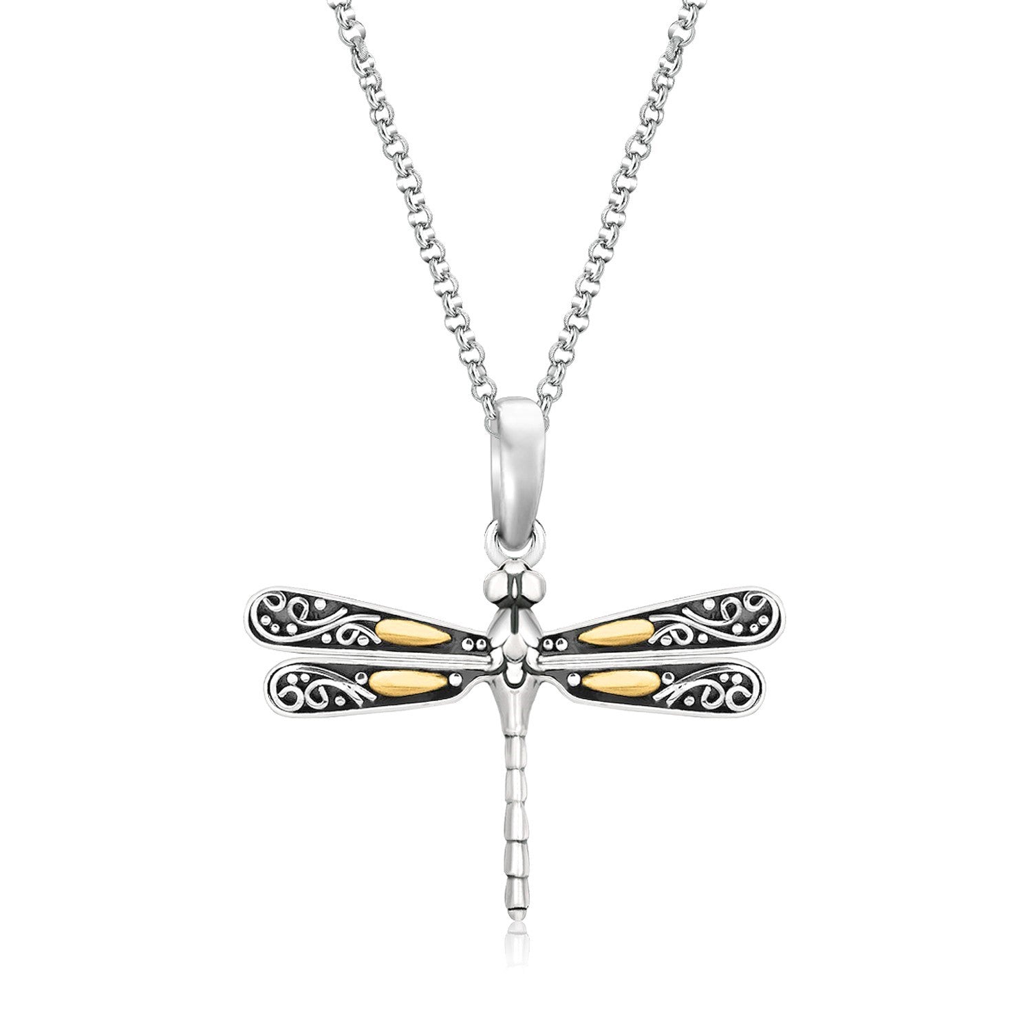 18k Yellow Gold and Sterling Silver Pendant in a Dragonfly Design Bids.com