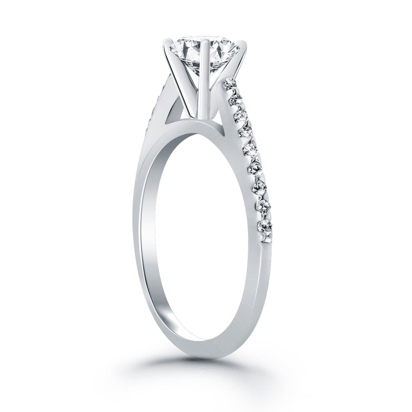 14k White Gold Micro Prong Diamond Cathedral Engagement Ring Bids.com