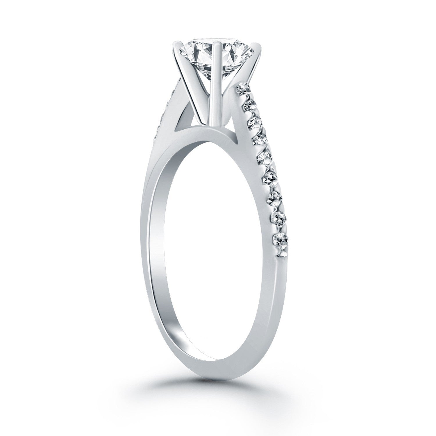 14k White Gold Micro Prong Diamond Cathedral Engagement Ring Bids.com