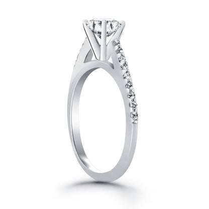 14k White Gold Micro Prong Diamond Cathedral Engagement Ring Bids.com