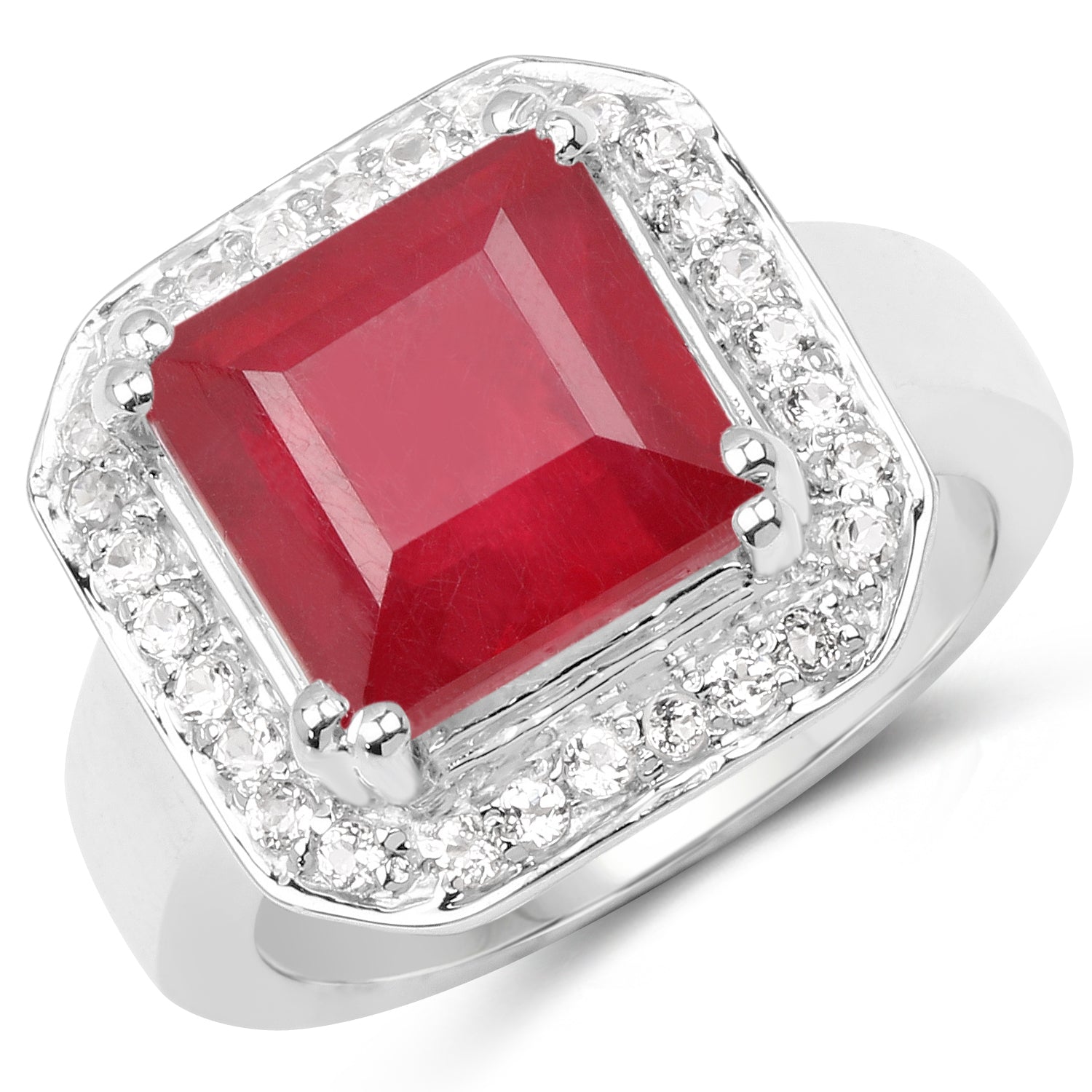 6.36 Carat Glass Filled Ruby and White Topaz .925 Sterling Silver Ring Bids.com