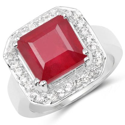 6.36 Carat Glass Filled Ruby and White Topaz .925 Sterling Silver Ring Bids.com