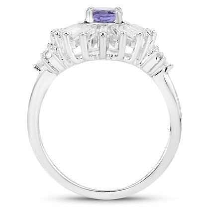 2.01 Carat Genuine Tanzanite and White Topaz .925 Sterling Silver Ring Bids.com