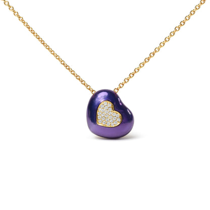 18K Yellow Gold Blue Enamel 1/10 Cttw Round Pave Diamonds Heart Shape 18" Pendant Necklace  (G-H Color, SI1-SI2 Clarity) - Adjustable up to 16" - 18" Bids.com