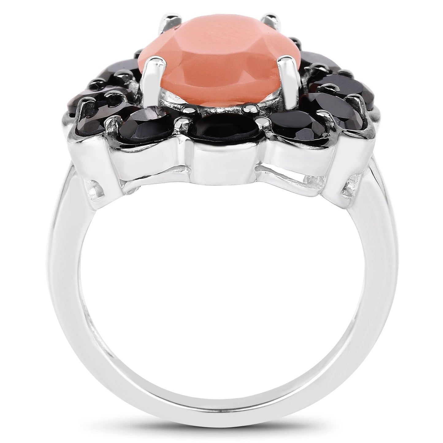 7.88 Carat Genuine Peach Moonstone and Black Spinel .925 Sterling Silver Ring Bids.com