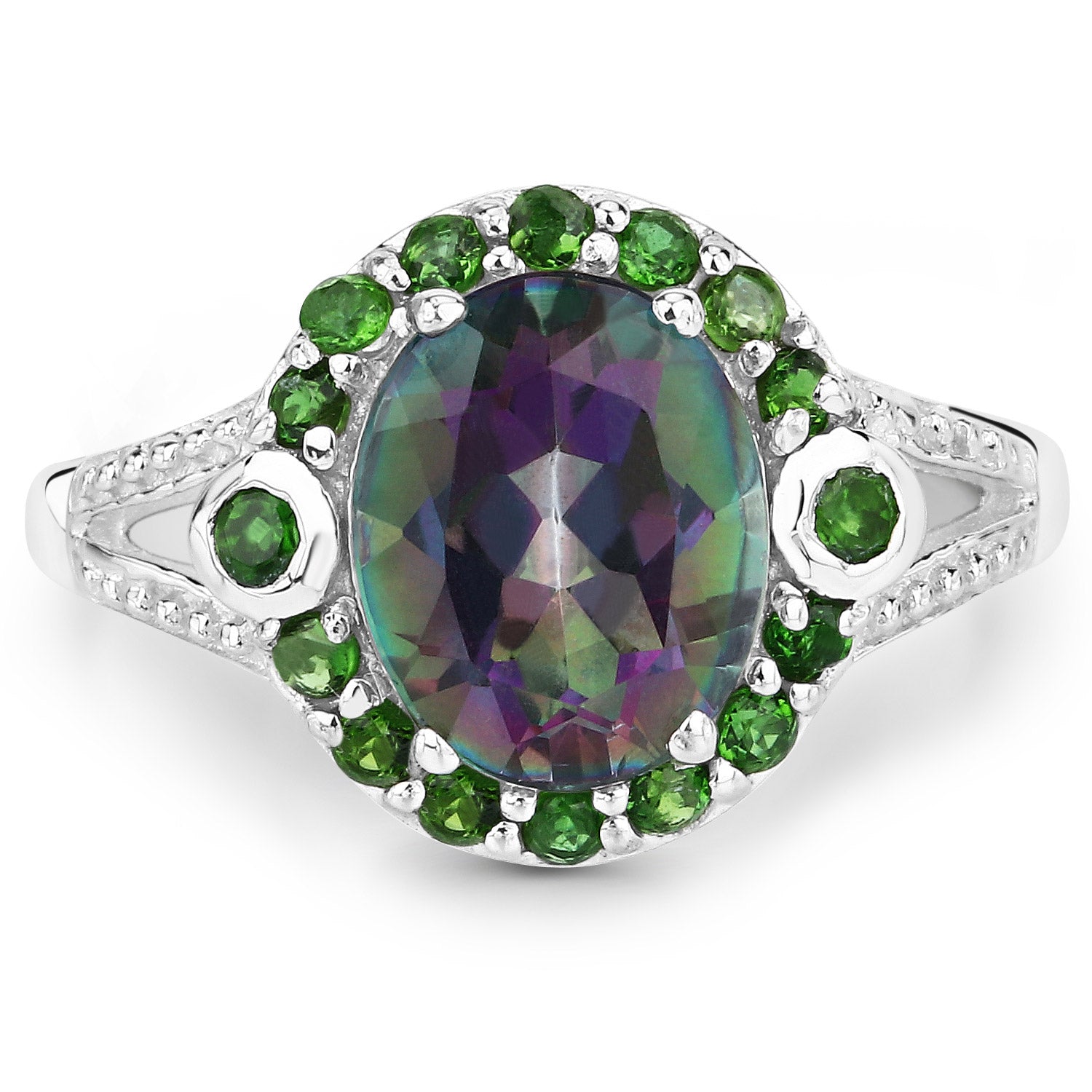 3.92 Carat Genuine Rainbow Quartz and Chrome Diopside .925 Sterling Silver Ring Bids.com