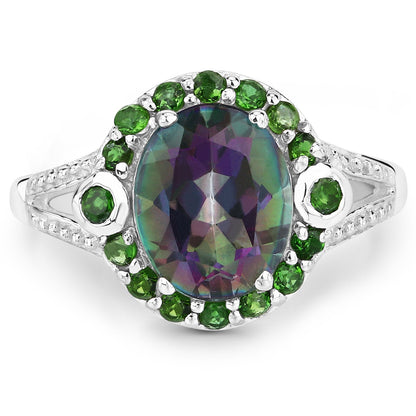 3.92 Carat Genuine Rainbow Quartz and Chrome Diopside .925 Sterling Silver Ring Bids.com