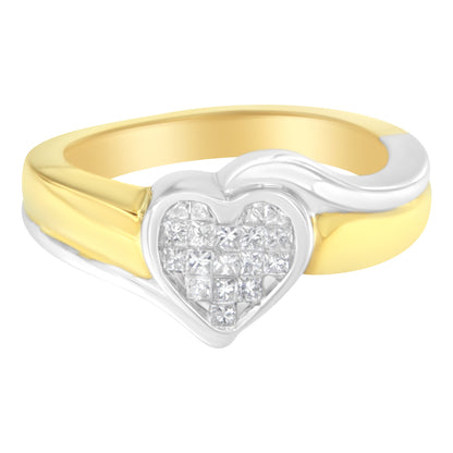 14K Two-Toned Gold Princess-Cut Diamond Heart Promise Ring (1/4 Cttw, H-I Color, I1-I2 Clarity) - Size 6 Bids.com