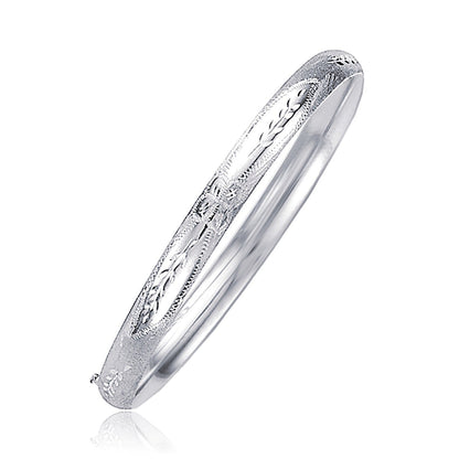 Classic Floral Carved Bangle in 14k White Gold (5.0mm) Bids.com