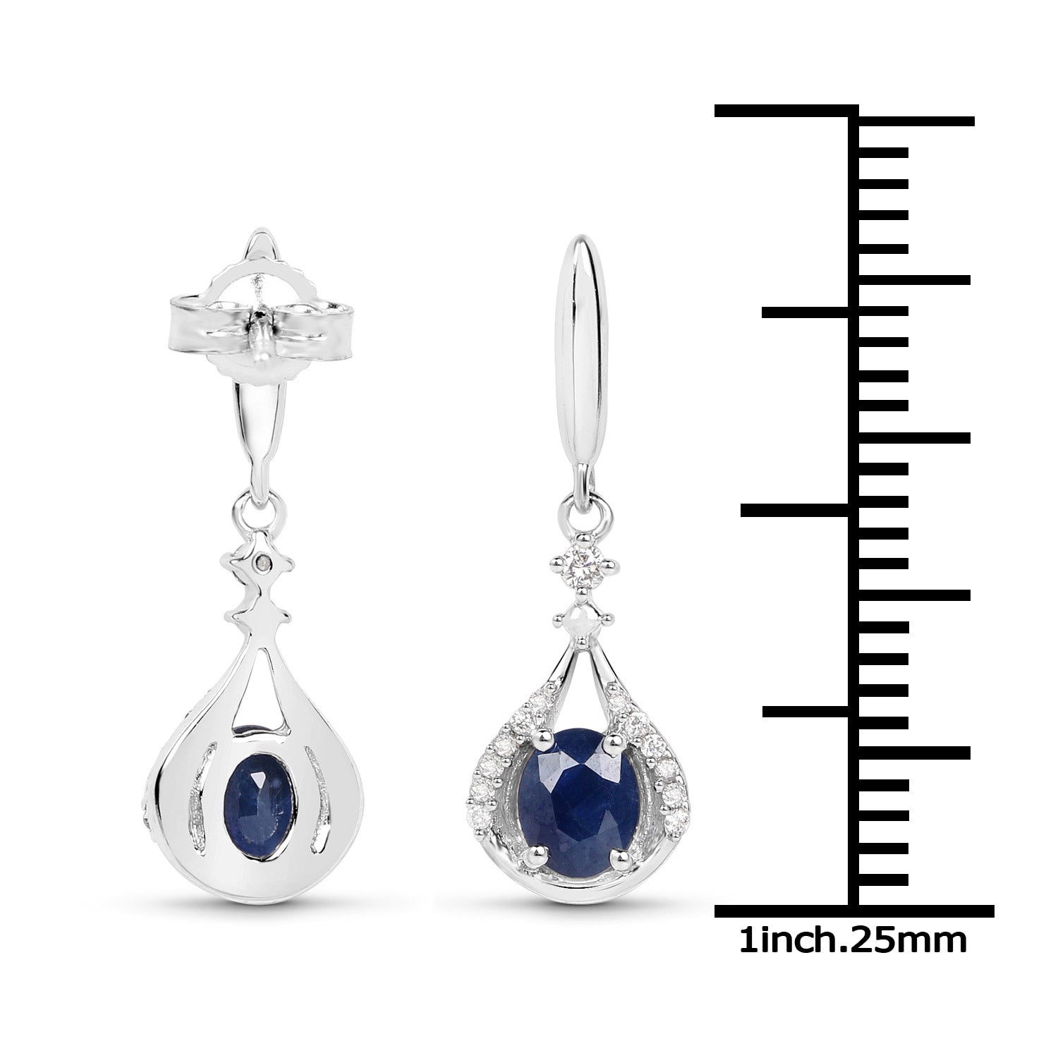 0.86 Carat Genuine Blue Sapphire and White Diamond 14K White Gold Earrings Bids.com