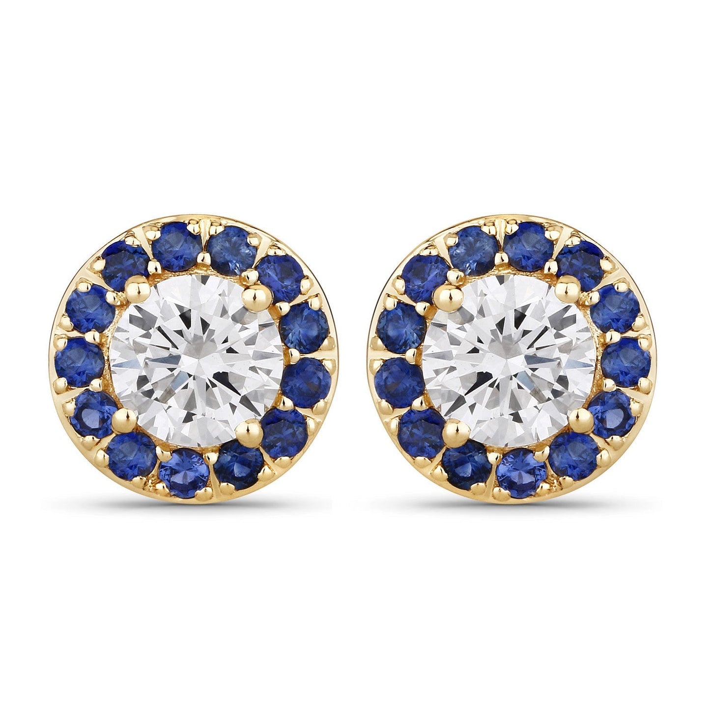 1.52 Carat Genuine Blue Sapphire and Lab Grown Diamond 14K Yellow Gold Earrings Bids.com