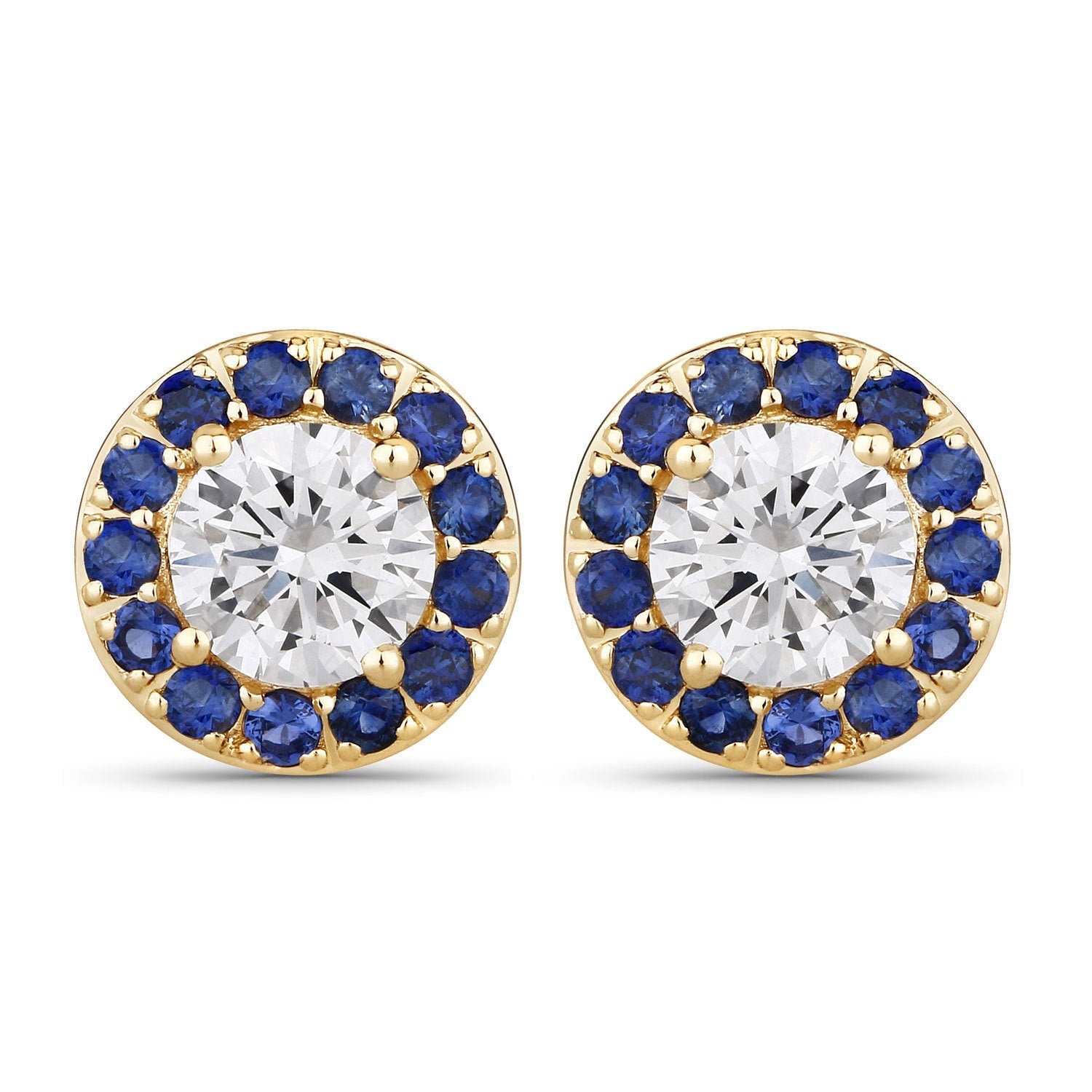 1.52 Carat Genuine Blue Sapphire and Lab Grown Diamond 14K Yellow Gold Earrings Bids.com