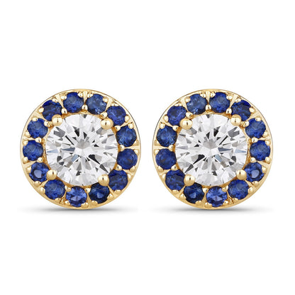 1.52 Carat Genuine Blue Sapphire and Lab Grown Diamond 14K Yellow Gold Earrings Bids.com