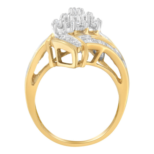 10K Yellow Gold Round and Baguette-Cut Diamond Bypass Cluster Ring (1.0 Cttw, I-J Color, I1-I2 Clarity) - Size 8 Bids.com
