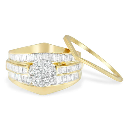 14K Yellow Gold 2-1/3 Cttw Diamond Cluster Channel Set Chevron Shaped Band Engagement Ring & Wedding Band Set (H-I Color, SI1-SI2 Clarity)- Size 5 Bids.com