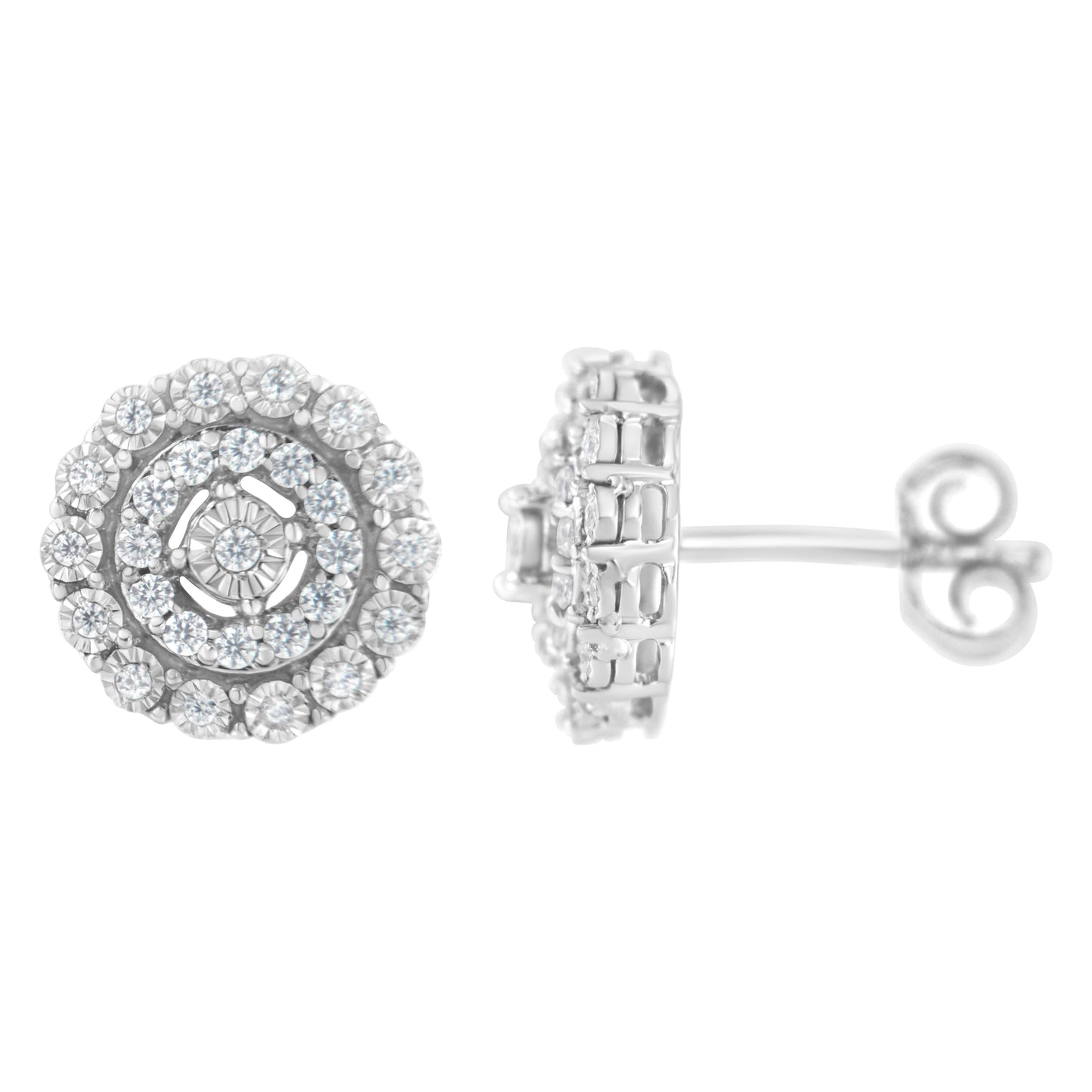 10KT White Gold 1/2 cttw Double Halo Brilliant Round-Cut Diamond Stud Earrings (I-J Clarity, I2-I3 Color) Bids.com