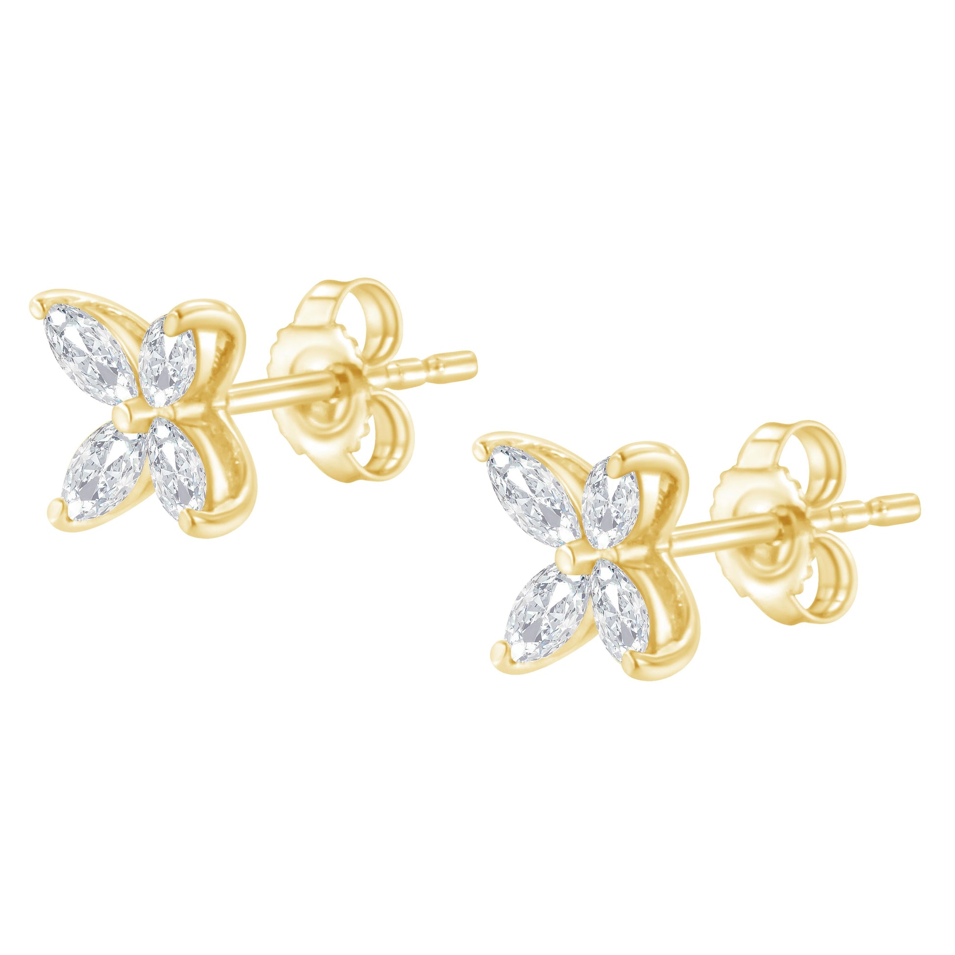 14K White Gold 1/2 Cttw Marquise Diamond 8 Stone Floral Leaf Stud Earrings (H-I Color, SI1-SI2 Clarity) Bids.com