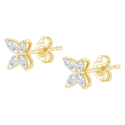 14K White Gold 1/2 Cttw Marquise Diamond 8 Stone Floral Leaf Stud Earrings (H-I Color, SI1-SI2 Clarity) Bids.com