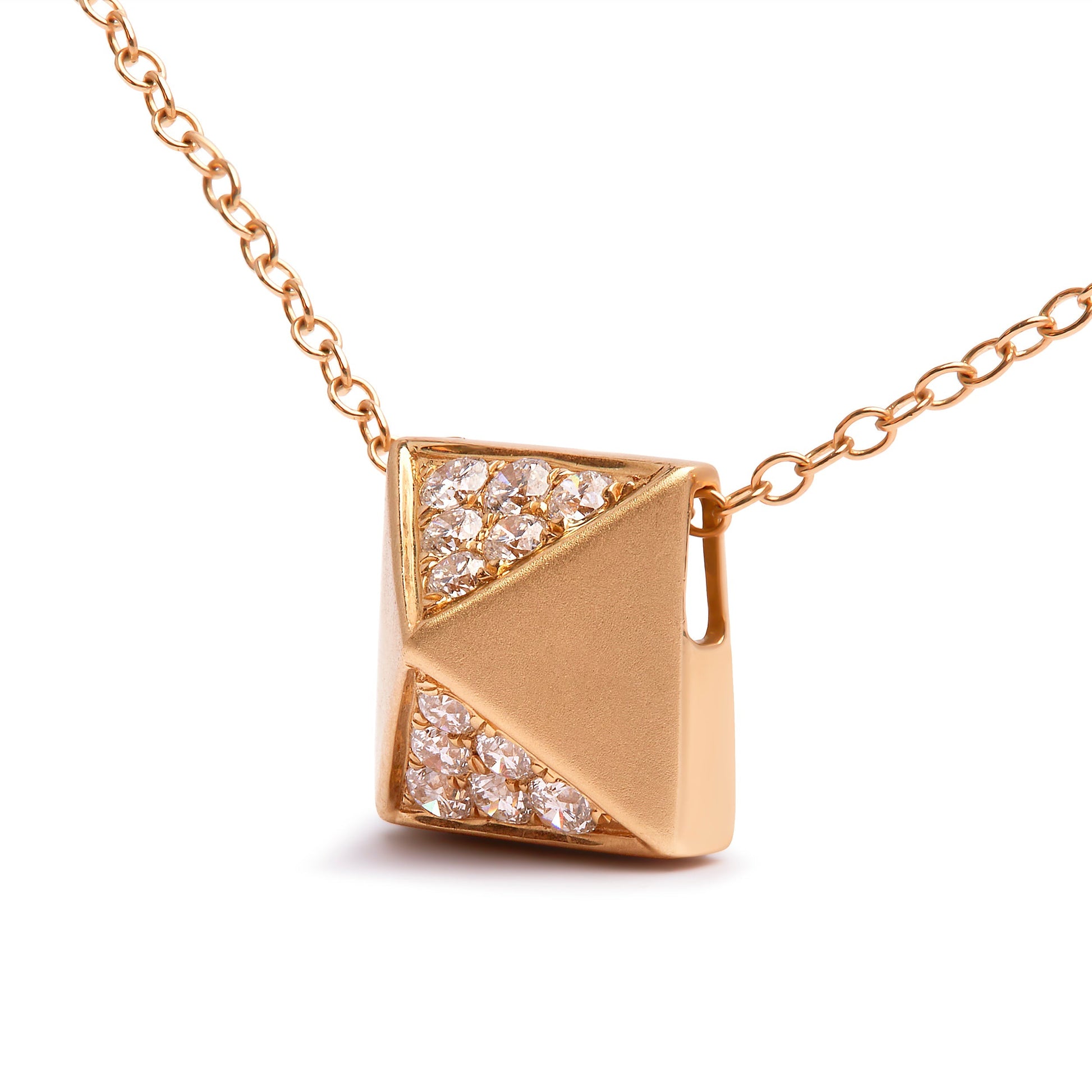14K Yellow Gold 1/4 Cttw Diamond Matte Finished Pyramid Pendant Necklace (G-H Color, SI1-SI2 Clarity) - 18 Inches Bids.com