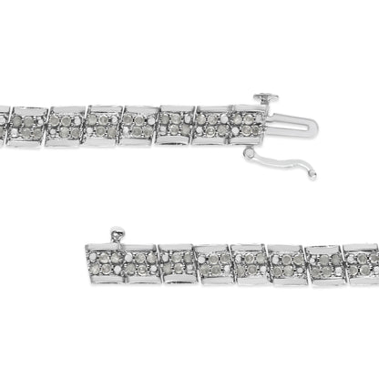.925 Sterling Silver 2.0 Cttw Diamond 7" Round Miracle Plate Link Bracelet (I-J Color, I2-I3 Clarity) Bids.com