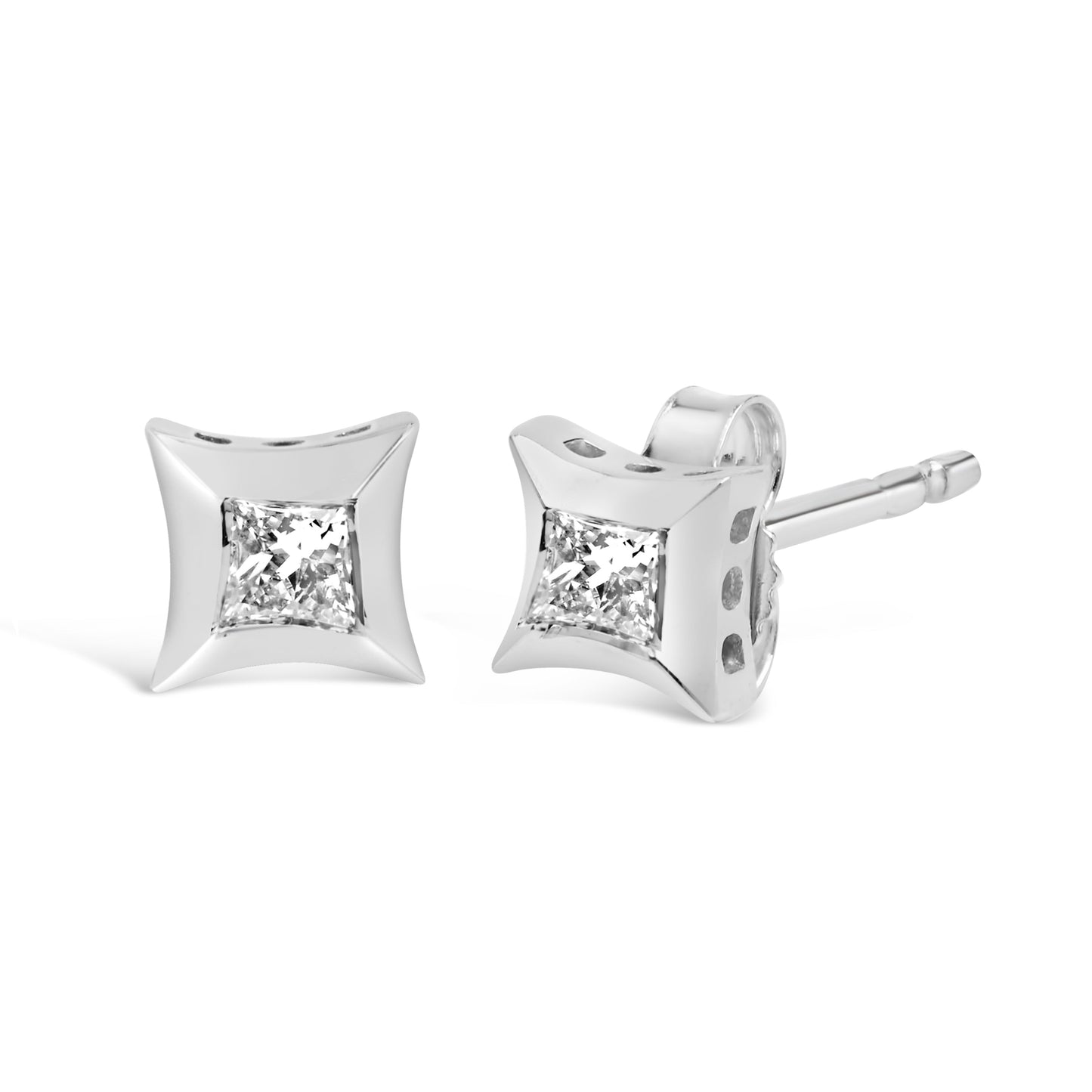 10K White Gold 1/5 Cttw Invisible Set Princess-Cut Diamond Stud Earrings (H-I Color, SI2-I1 Clarity) Bids.com