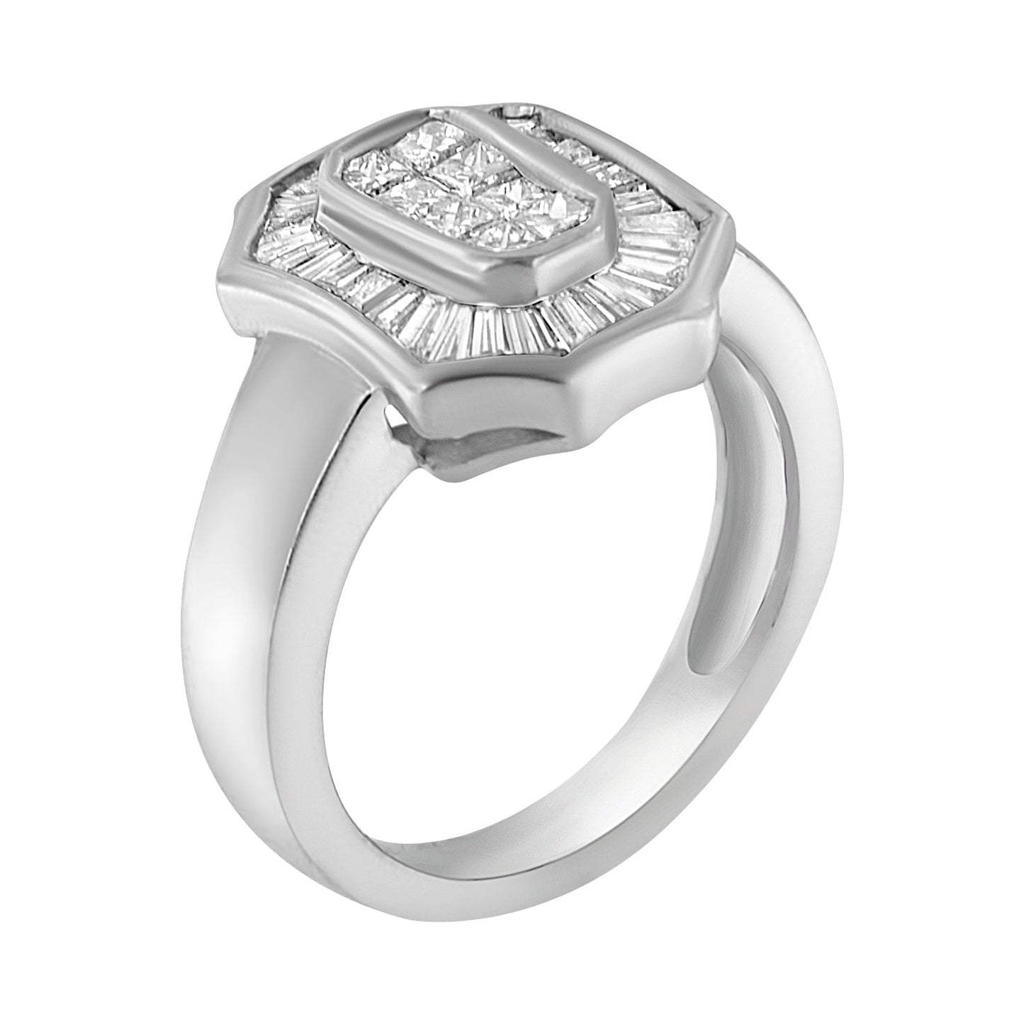 14K White Gold 1.00 Cttw Baguette and Princess-Cut Diamond Cocktail Art Deco Style Ring (H-I Color, SI1-SI2 Clarity) - Size 7 Bids.com
