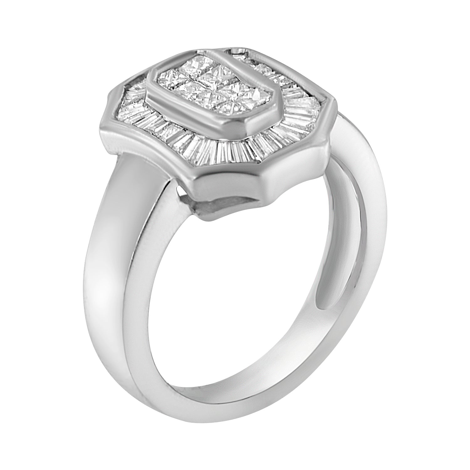 14K White Gold 1.00 Cttw Baguette and Princess-Cut Diamond Cocktail Art Deco Style Ring (H-I Color, SI1-SI2 Clarity) - Size 7 Bids.com