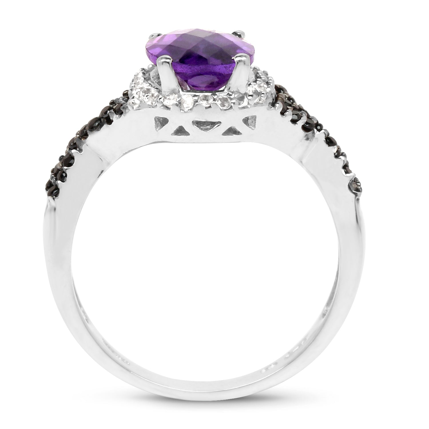 1.64 Carat Genuine Amethyst, Black Diamond & White Diamond .925 Sterling Silver Ring Bids.com