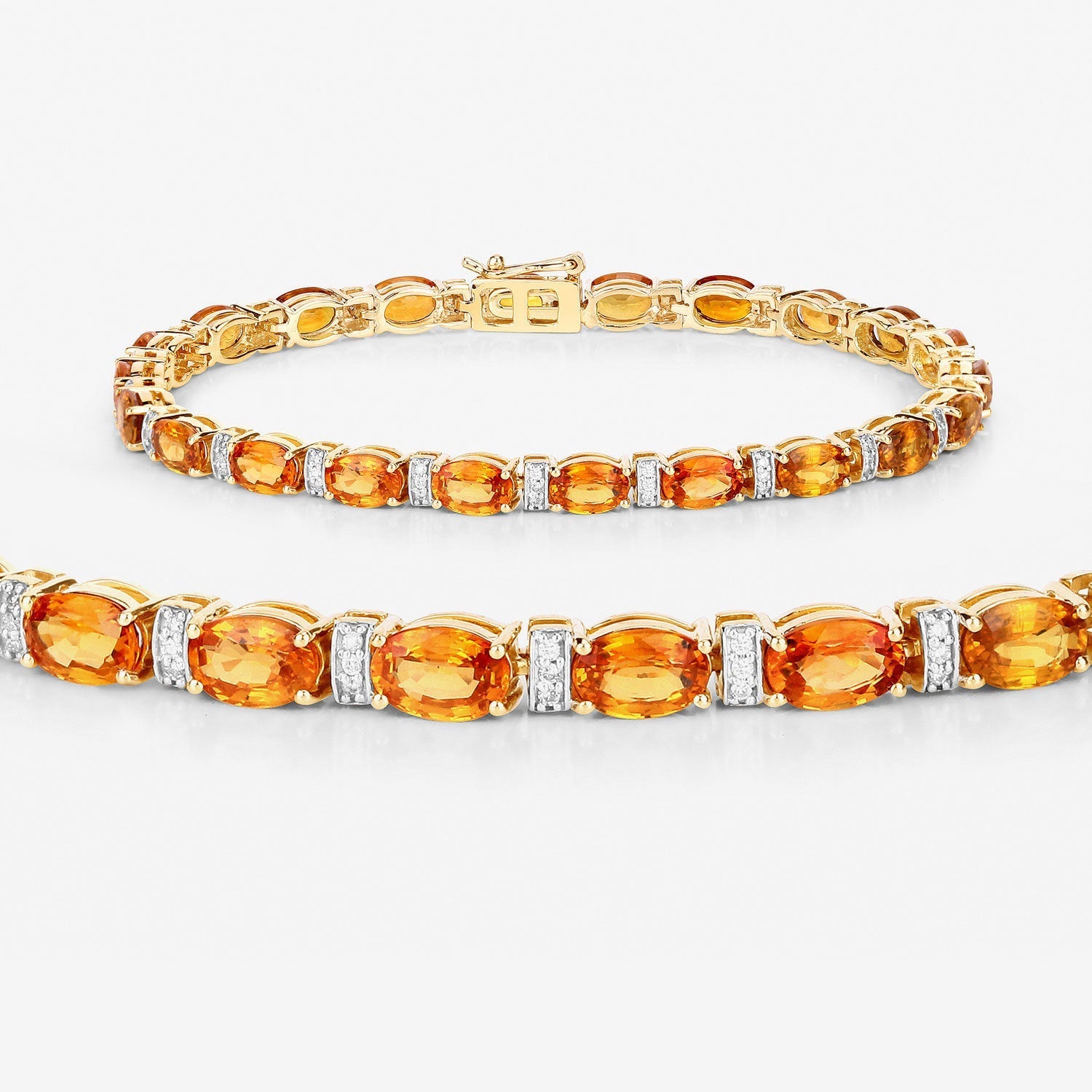 12.33 Carat Genuine Orange Sapphire and White Diamond 14K Yellow Gold Bracelet Bids.com