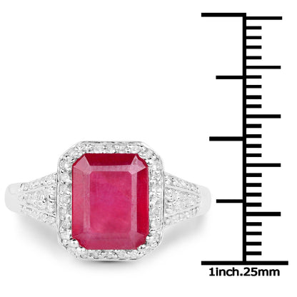 4.55 Carat Glass Filled Ruby and White Topaz .925 Sterling Silver Ring Bids.com
