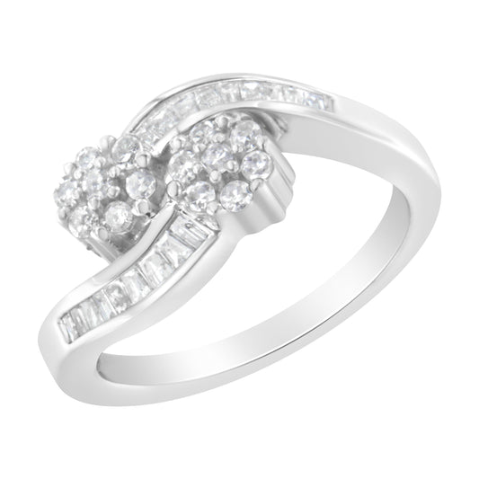 14K White Gold Round and Baguette Diamond Bypass Ring (1/2 cttw, H-I Color, I1-I2 Clarity) - Ring Size 6 Bids.com