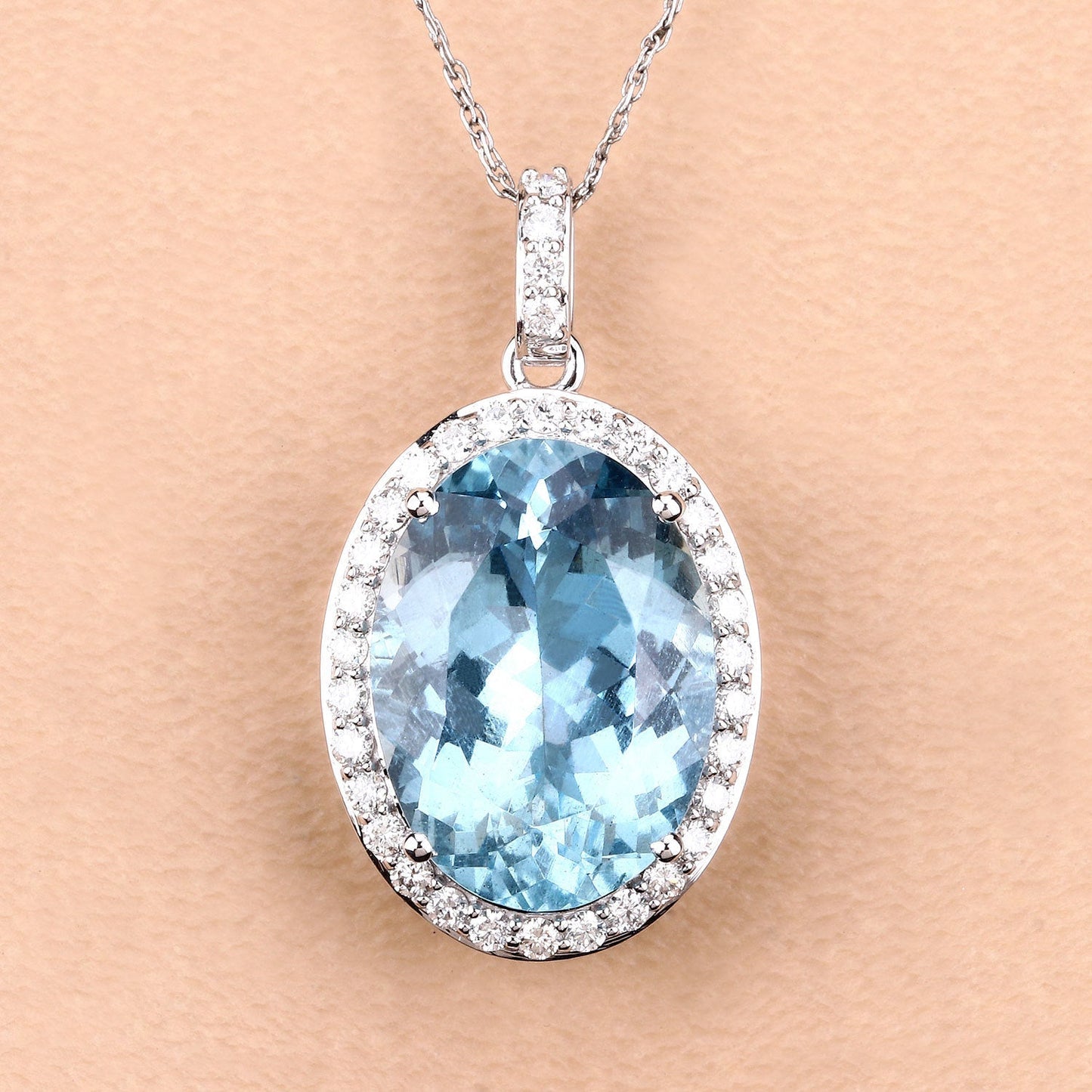 9.59 Carat Genuine Aquamarine and White Diamond 14K White Gold Pendant Bids.com
