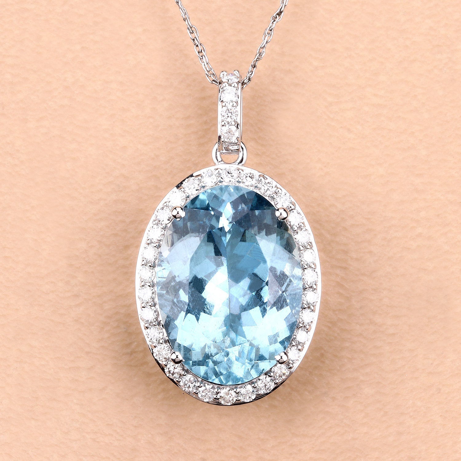 9.59 Carat Genuine Aquamarine and White Diamond 14K White Gold Pendant Bids.com