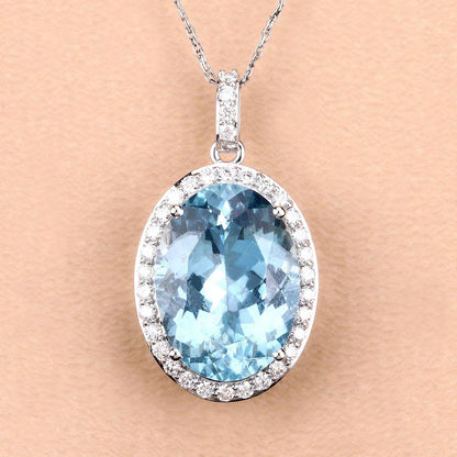 9.59 Carat Genuine Aquamarine and White Diamond 14K White Gold Pendant Bids.com