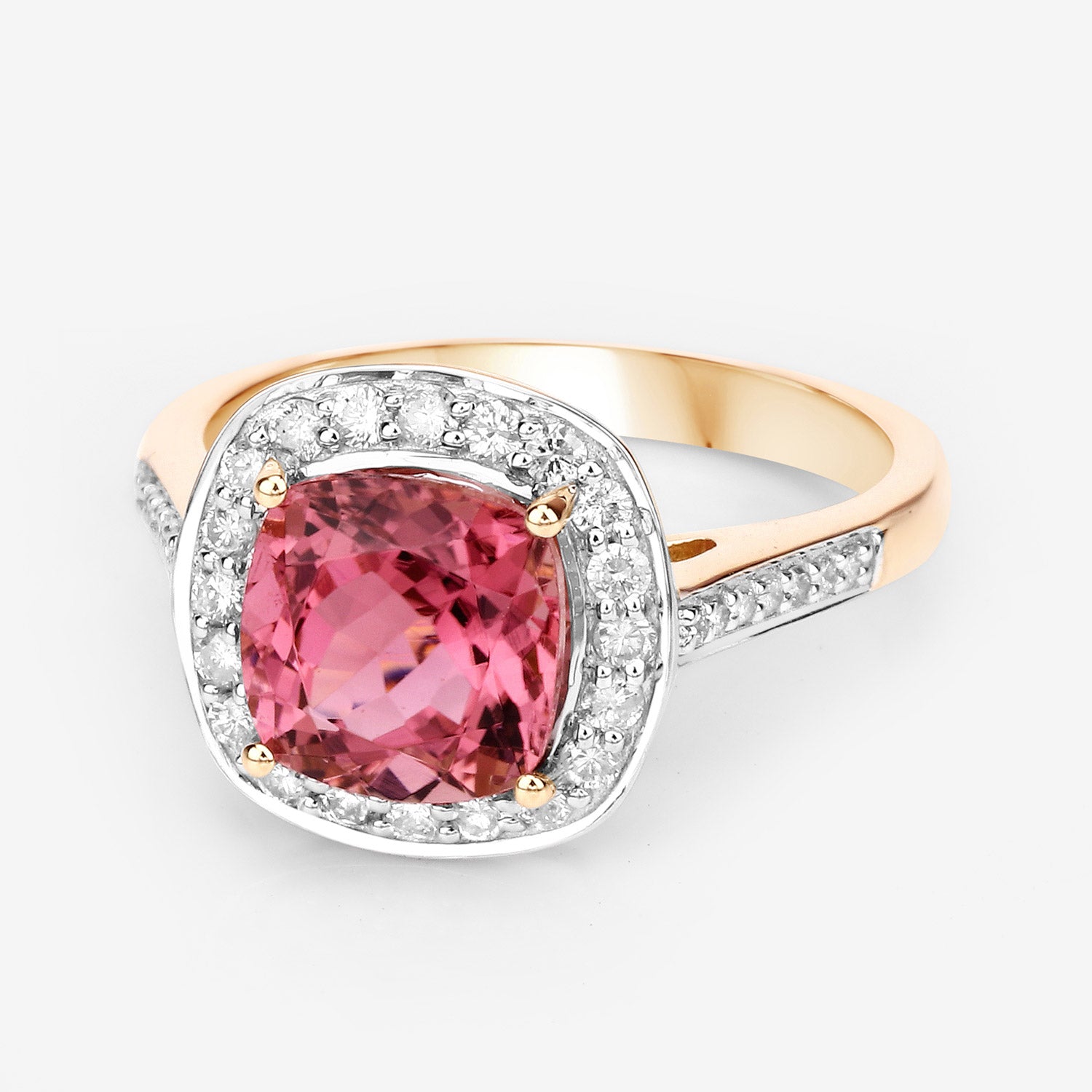2.71 Carat Genuine Royal Pink Tourmaline and White Diamond 14K Yellow Gold Ring Bids.com