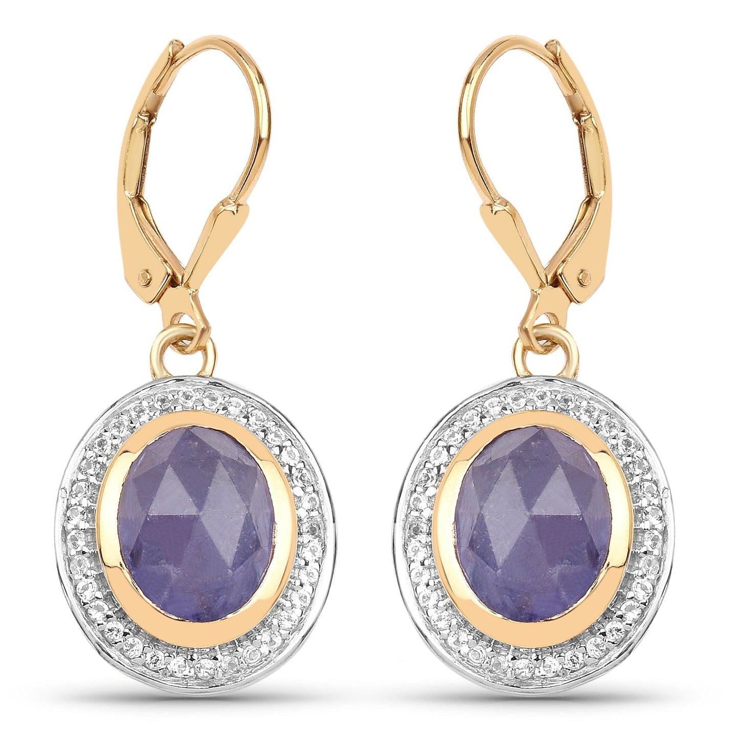 14K Yellow Gold Plated 7.42 Carat Genuine Tanzanite and White Topaz .925 Sterling Silver Earrings Bids.com